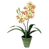Artificial Yellow Cymbidiums in a Green Terra Cotta Pot, 28