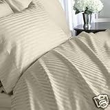 1200 Thread Count 4pc King Size Bed Sheet Set 100% Egyptian Cotton, Sateen Stripe, Deep Pocket, 1200 TC, Stripe Beige-Tan