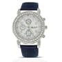 Bling Jewelry Geneva Round Deco Navy Leather Strap Watch [Watch]