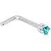 Body Candy Solid 14k White Gold 2mm Mint Green Cubic Zirconia L Shaped Nose Stud Ring 18 Gauge 1/4