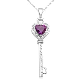 Sterling Silver Amethyst Diamond Key Pendant, 18 by