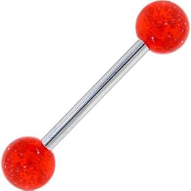 Barbell - Ruby Red GLITTER Tongue Ring by 