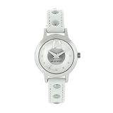 Nine West Women's NW1127WTWT Silver-Tone and White Leather Grommet Accented Strap Watch