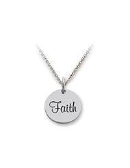 Stellar White (tm) 925 Sterling Silver Disc Charm Faith - 16 To 18 Inch Adjustable Chain Included