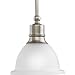 Progress Lighting P5078-09 1-Light Stem-Hung Mini-Pendant with White Etched Glass, Brushed Nickel
