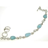 925 Sterling Silver LARIMAR, PEARL Bracelet, 7.75", 17.87g