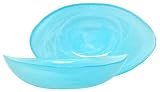 Colorful Art Glass Aqua Blue Small Boat Bowl 9 1/2"x6"x2 3/4" Set of Two