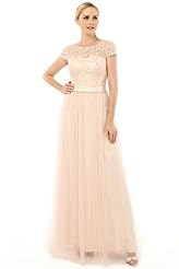Short Sleeves Lace Tulle Evening Dress/Bridesmaid Dress/Wedding Party Dress 