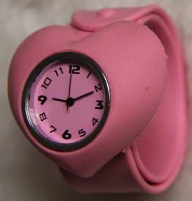 Silicone Slap On Watch - Pink Heart - Large