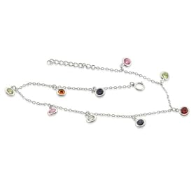 TrendToGo Sterling Silver Multicolor Drops CZ Anklet