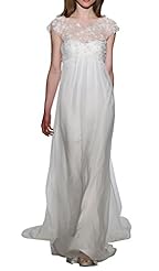 Lace Sheer Spring Summer Fall Floral Print Charmeuse Wedding Dress 