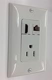 CUSTOM WHITE WALL PLATE HUBBELL AC 15A 110V POWER OUTLET + HDMI v1.4 ETHERNET+ CAT-6 HD 3DTV