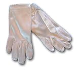 Children's Dyeable White Shortie Gloves, Shiny Stretch Satin.