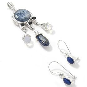 Sterling Silver Lapis, Iolite, Opalite & Kyanite Pendant & Earrings Set