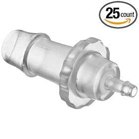 Value Plastics N070/013-9 Straight Through Reduction Tube Fitting with 500 Series Barbs, 3/8" (9.5 mm) and 1/8" (3.2 mm) ID Tubing, Clear Polycarbonate (25-Pack)