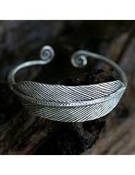 Silver cuff bracelet, Deco Feather