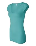 Ladies' Sheer Rib Longer Length Cap Sleeve V-Neck T-Shirt