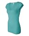 Ladies' Sheer Rib Longer Length Cap Sleeve V-Neck T-Shirt