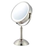 Ovente MDT70BR 7.0 inch Battery Operated LED Lighted Tabletop Vanity Makeup Mirror, 1x/8x Magnification, Nickel Brushed