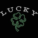 Bella Ladies / Juniors / Girly Fleece Raglan Hoodie : Lucky - Rhinestone Four Leaf Clover for the Irish or St Patricks Day