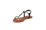 Bamboo Cope-06 Black Leather Studded T-Strap Sandal w/ Ankle Strap
