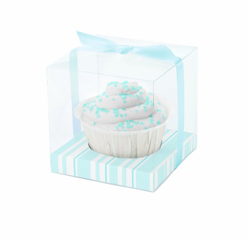 Wilton 415-0411 Blue Stripe-Clear Cupcake Box Kit, 20 Count