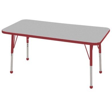 Early Childhood Resource ELR-14107-GRD-TB 24 in. x 48 in. Gray Rectangular Adjustable Activity Table with Red Edge and Red Toddler Leg Ball Glides