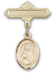 Gold Filled Baby Badge with St. Philip the Apostle Charm and Polished Badge Pin