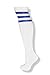 Unisex White Knee High Team Tube Socks w/ Three Various Colored Stripes