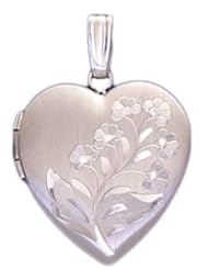 14k White Gold 2 Photo Floral Heart Locket