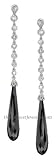 CUBIC ZIRCONIA EARRINGS - Clear CZ Bezel Setting with Black CZ Long Earrings