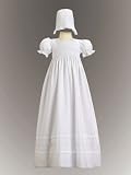 Smocked Bodice Cotton Christening Gown 0-3M