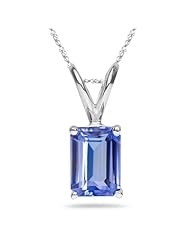 0.85 Cts of 7x5 mm AA Emerald Tanzanite Solitaire Pendant in 18K White Gold