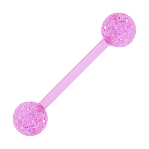 Body CandyBioplast Pink Glitter Acrylic Ball Barbell Tongue Ring