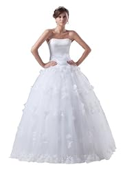 Strapless Organza/Satin Applique Floral Print Floor Length  Dress With a Sash 