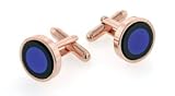 Unusual rose gold plated cufflinks with a lapis and onyx target accent. Made in the U.S.A