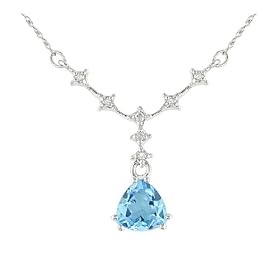 14K White Gold Diamond and Trilliant-Set Blue Topaz Necklace by