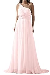 One Shoulder Natural   Waistline Beaded Lace-Up Chiffon Bridesmaid Dress/Prom Dress 