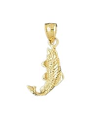 Dazzlers Solid 14 karats Gold 3D Sea Bass Fish Charm Pendant available in three colors from jewelsberry (weights: 1.7 grams only)