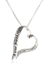 Sterling Silver Ribbon Heart "A True Friend Reaches For Your Hand and Touches Your Heart" Pendant Necklace, 18"