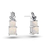 14K White Gold Genuine Square Opal Earrings