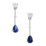 Sterling Silver CZ Dangling Earrings with Blue Tear Drop Stone