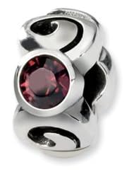 June Birthstone, 3-Stone Charm in Silver For 3mm Charm Bracelets