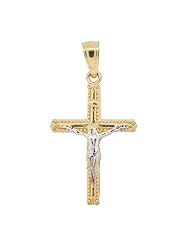 14k Yellow Gold, Mini Cross Christ Pendant Charm 14mm Wide