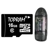 TOPRAM 16GB microSD microSDHC 16G Memory Card Class 6 with SD Adapter and R1 (black) Card Reader - TRmicroSD16Gc6R1b