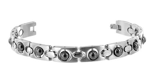 Stainless Steel Magnetic Bracelet 8.25″ with Fold Over Clasp 6 MM Hematite Beads