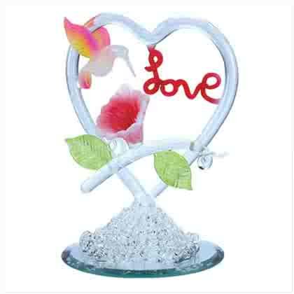 Hummingbird Love Spun Glass Heart