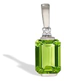 14K White Gold Genuine Emerald-cut Peridot and Diamond Pendant