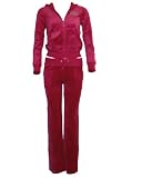 Ladies Fushia Velour Zipper Hoodie Crown Shield Embroidered Tracksuit Kangaroo Pocket