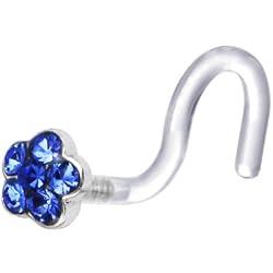 Bioplast Blue Flower Gem Nose Screw Ring
